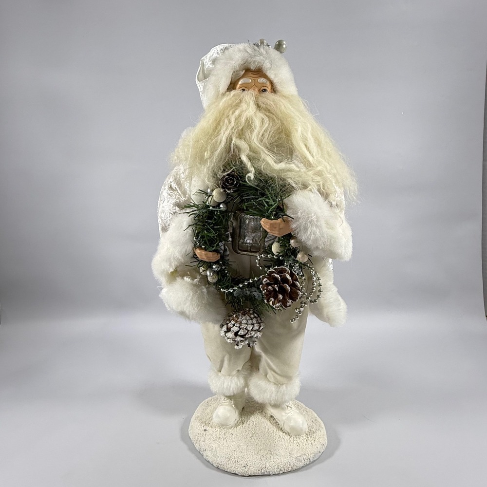 VTG Kmart Santa Claus Figurine Large White Silver Winter Wonderland‎ Decor 18in